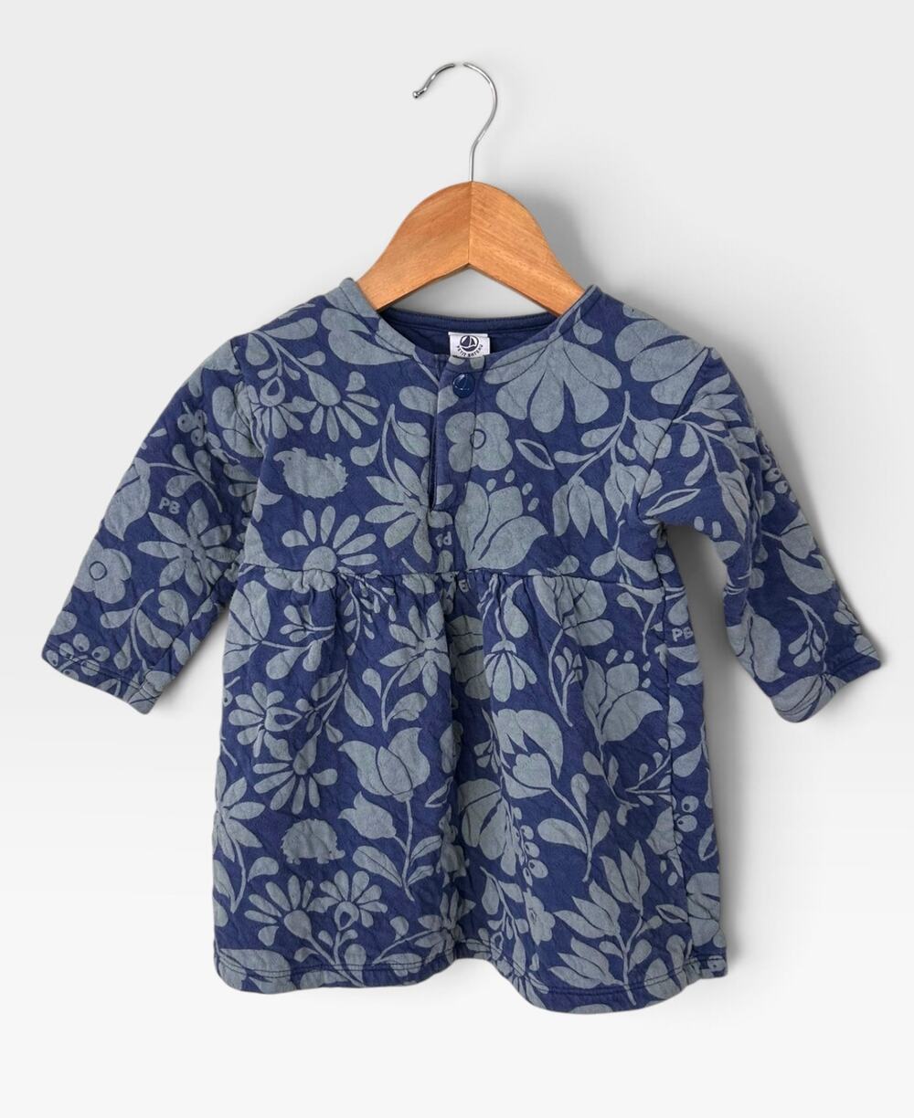 Petit Bateau Blue Floral Woodland Quilted Dress, 24 Months